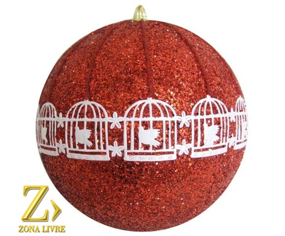 ENFEITE NATALINO BOLA VERMELHA/BRANCA 15CM