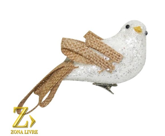 ENFEITE NATALINO PASSARO BRANCO 14CM