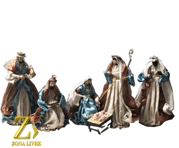 PRESEPIO DE TECIDO MARROM/AZUL 11PÇS 30CM