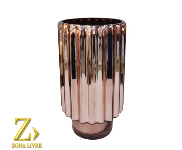VASO DE VIDRO ROSA METALICO 16X30CM