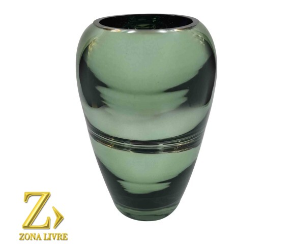 VASO DE VIDRO VERDE METALICO 16X23CM