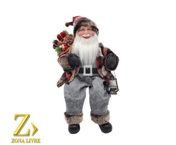 PAPAI NOEL 50CM VERMELHO/CINZA XADREZ