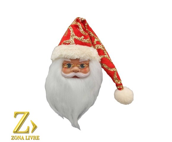 ROSTO PAPAI NOEL VERMELHO/DOURADO 20CM