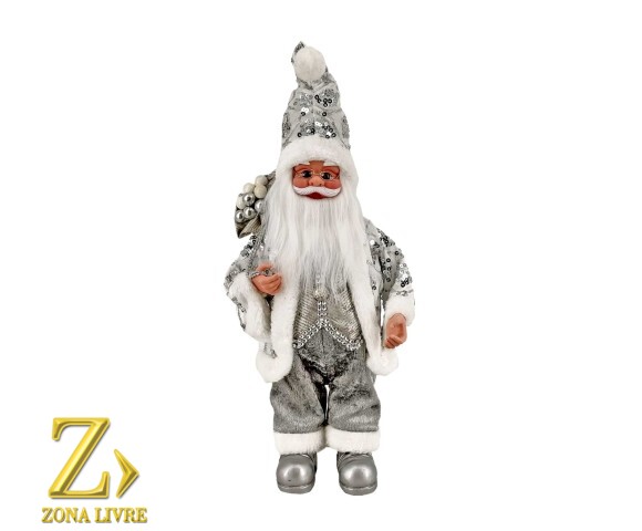 PAPAI NOEL MUSICAL PRATA/CINZA 40CM