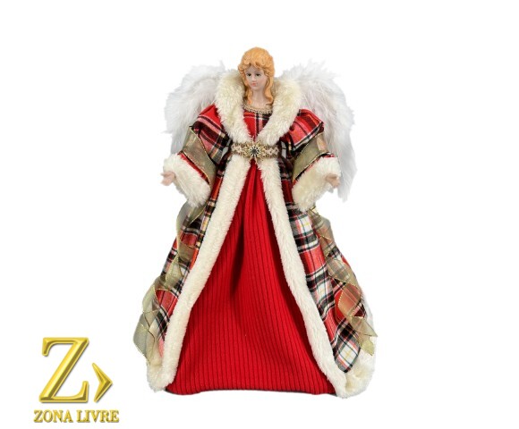 ANJO BRANCO/VERMELHO XADREZ 40CM