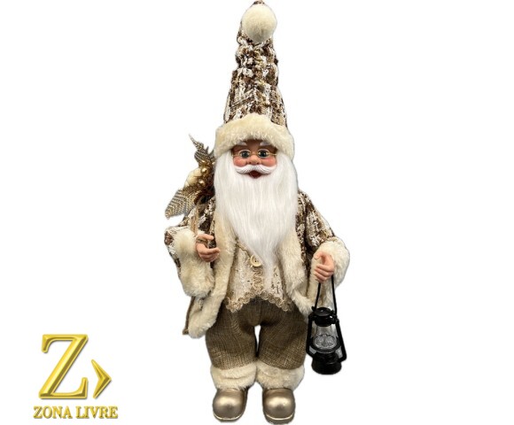 PAPAI NOEL MUSICAL LINHO / MARROM 40CM