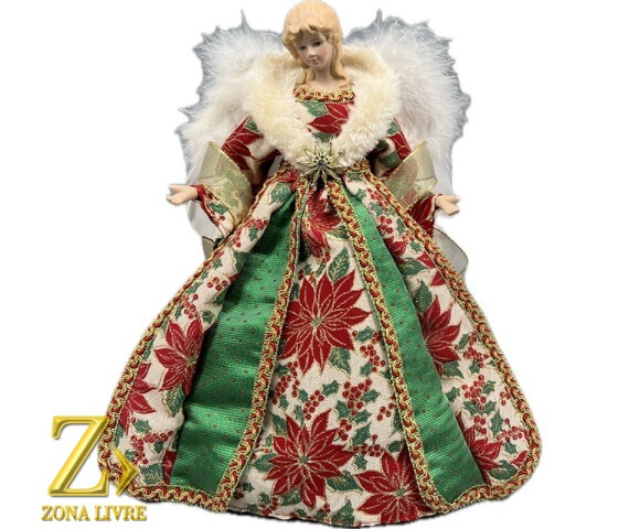 ANJO TOPO DE ARVORE VERMELHO / VERDE 30CM