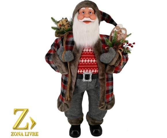 PAPAI NOEL VERMELHO/CINZA/MARROM COUNTRY 90CM